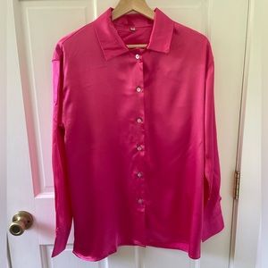 Pink Satin Button Up